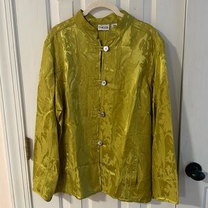 Chico’s Chartreuse Silk Asian Style Top Blazer Size 12